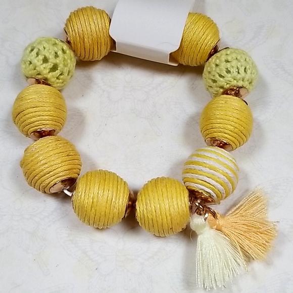 Boho Crochet Ball Bead Tassel Stretch Bracelet - Picture 11 of 16